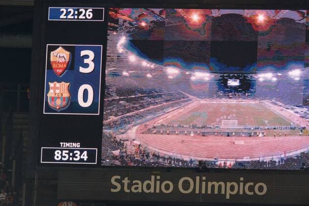 Fußball, CL, AS Rom - FC Barcelona April 10, 2018 - Rome, Italy - As Roma victory the UEFA Champions League quarter final match between AS Roma and FC Barcelona Barca at the Olympic stadium on April 10, 2018 in Rome, Italy. AS Roma v FC Barcelona - UEFA Champions League Quarter Final Second Leg  - ZUMAn230 20180410_zaa_n230_492 Copyright: xSilviaxLorex
