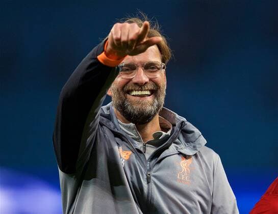 (180411) -- MANCHESTER, April 11, 2018 () -- Liverpool s manager Jurgen Klopp celebrates after the UEFA Champions League quarterfinal second leg soccer match between Manchester City and Liverpool in Manchester, Britain, on April 10, 2018. Liverpool won 5-1 on aggregate and advanced to the semifinal. () FOR EDITORIAL USE ONLY. NOT FOR SALE FOR MARKETING OR ADVERTISING CAMPAIGNS. NO USE WITH UNAUTHORIZED AUDIO, VIDEO, DATA, FIXTURE LISTS, CLUB LEAGUE LOGOS OR LIVE SERVICES. ONLINE IN-MATCH USE LIMITED TO 45 IMAGES, NO VIDEO EMULATION. NO USE IN BETTING, GAMES OR SINGLE CLUB LEAGUE PLAYER PUBLICATIONS.) (SP)BRITAIN-MANCHESTER-SOCCER-UEFA CHAMPIONS LEAGUE-MANCHESTER CITY VS LIVERPOOL Xinhua