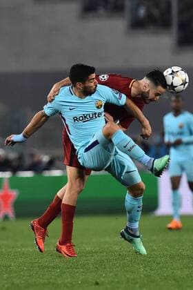 Fußball, CL, AS Rom - FC Barcelona Champions League Rome vs Barcelona -Rome 10-Apr-2018 In the picture Luis Luarez and Kostas Manolas Photo Photographer01  Copyright: xFotografo01x xIPAx xFotografo01x