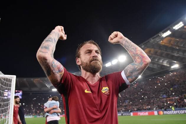 FUSSBALL CHAMPIONS LEAGUE SAISON 2017 2018 VIERTELFINALE RUECKSPIEL AS Rom - FC Barcelona Barca 10.04.2018 SCHLUSSJUBEL AS Rom; Daniele De Rossi 