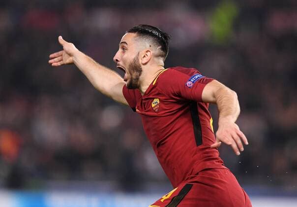 FUSSBALL CHAMPIONS LEAGUE SAISON 2017 2018 VIERTELFINALE RUECKSPIEL AS Rom - FC Barcelona Barca 10.04.2018 JUBEL AS Rom; Torschuetze 3-0 Kostas Manolas 