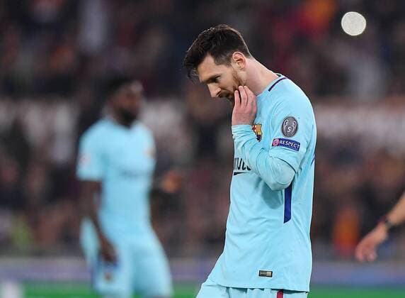 FUSSBALL CHAMPIONS LEAGUE SAISON 2017 2018 VIERTELFINALE RUECKSPIEL AS Rom - FC Barcelona Barca 10.04.2018 Enttaeuschnung Barca; Lionel Messi 