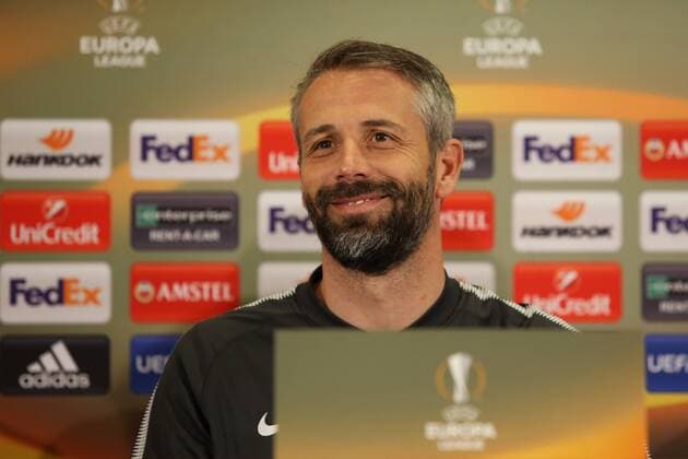 SOCCER - EL, RBS vs Lazio SALZBURG,AUSTRIA,11.APR.18 - SOCCER - UEFA Europa League, quarterfinal, Red Bull Salzburg vs SS Lazio, preview, press conference PK Pressekonferenz RBS. Image shows head coach Marco Rose (RBS). GEPAxpictures xMathiasxMandl