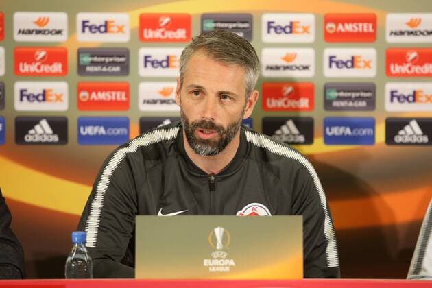 SOCCER - EL, RBS vs Lazio SALZBURG,AUSTRIA,11.APR.18 - SOCCER - UEFA Europa League, quarterfinal, Red Bull Salzburg vs SS Lazio, preview, press conference PK Pressekonferenz RBS. Image shows head coach Marco Rose (RBS). GEPAxpictures xMathiasxMandl