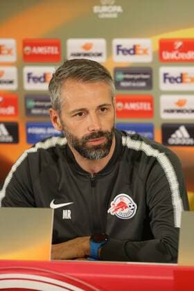 SOCCER - EL, RBS vs Lazio SALZBURG,AUSTRIA,11.APR.18 - SOCCER - UEFA Europa League, quarterfinal, Red Bull Salzburg vs SS Lazio, preview, press conference PK Pressekonferenz RBS. Image shows head coach Marco Rose (RBS). GEPAxpictures xMathiasxMandl