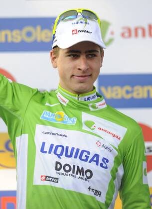 - AIX EN PROVENCE, FRANCE: Holder of the green jersey Peter Sagan of team Liquigas pictured on the podium after the fifth stage of Paris Nice cyling stage race, between Pernes Les Fontaines and Aix en Provence, Friday 12 March 2010, in Aix en Provence, France. DIRKxWAEM  x19315564x