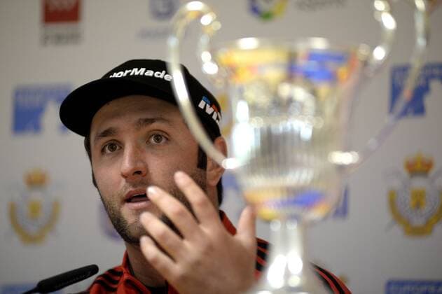 Spanish Jon Rahm attends a press conference PK Pressekonferenz on the eve of the Open of Spain in Madrid, Spain, 11 April 2018. The Open of Spain will play from 12 to 15 April at Centro Nacional de Golf of Madrid. Jon Rahm press conference in Madrid !ACHTUNG: NUR REDAKTIONELLE NUTZUNG!  Copyright: xVictorxLerenax GRAF1333 20180411-636590601749111187