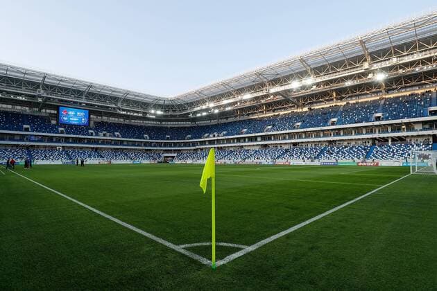 KALININGRAD, RUSSIA â€“ APRIL 11, 2018: The pitch at Kaliningrad Stadium ahead of a 2017 18 Russian Football National League match between FC Baltika Kaliningrad and FC Krylya Sovetov Samara. The stadium hosts the first test match ahead of the 2018 FIFA World Cup WM Weltmeisterschaft Fussball Vitaly Nevar TASS  TS07B736