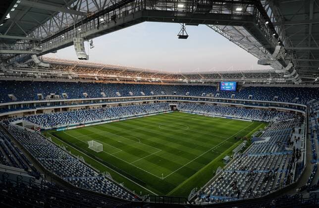 KALININGRAD, RUSSIA â€“ APRIL 11, 2018: The pitch at Kaliningrad Stadium ahead of a 2017 18 Russian Football National League match between FC Baltika Kaliningrad and FC Krylya Sovetov Samara. The stadium hosts the first test match ahead of the 2018 FIFA World Cup WM Weltmeisterschaft Fussball Vitaly Nevar TASS  TS07B762