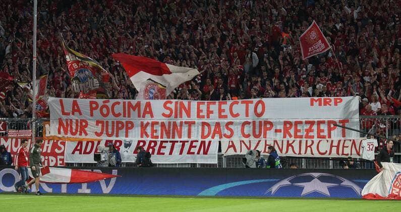 UEFA Champions League FC Bayern Munich Sevilla FC quarter-finals Relegation Quarter Finals 2nd leg 11 04 2018 in the Allianz Arena Season 2017 18 xmdx banner of fcb ultras for jupp heinckes FC Bayern Muenchen Sevilla FC