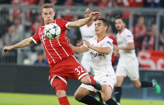 Joshua Kimmich li FC Bayern against Ben Yedder Sevilla FC Soccer UEFA Champions League FC Bayern Munich Sevilla FC 11 04 2018