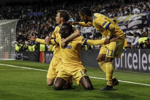 11th April 2018, Santiago Bernabeu, Madrid, Spain; UEFA Champions League football, quarter final, second leg, Real Madrid versus Juventus; Blaise Matuidi (Juventus) celebrates his goal which made it 0-3  ActionPlus12012208