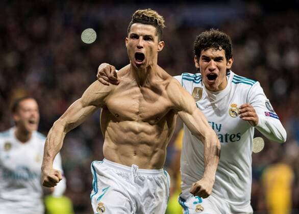 Real Madrid s Cristiano Ronaldo (L) jubilates a goal during the UEFA Champions League quarter final second leg match between Real Madrid and Juventus at the Santiago Bernabeu stadium in Madrid, Spain, 11 April 2018. REAL MADRID VS. JUVENTUS !ACHTUNG: NUR REDAKTIONELLE NUTZUNG!  Copyright: xRodrigoxJimenezx MAD44 20180411-636590846556705830