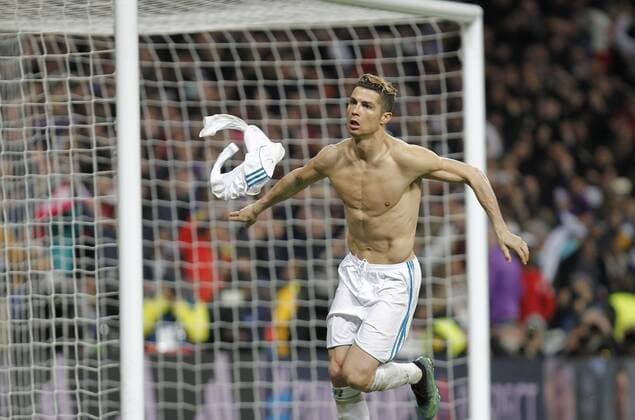 Soccer match between Real Madrid and Juventus, second leg of quarter finals of the Champions League 2017 2018, held at the Santiago Bernabeu stadium, in Madrid. (Photo: Jose Cuesta 261 Cordon Press). Cristiano Ronaldo celebrates after scoring.  xJosexLuisxCuestax xx