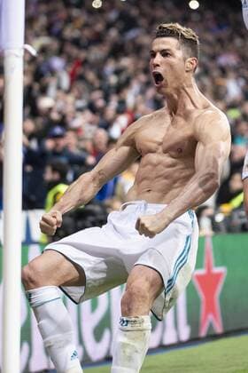 Real Madrid Cristiano Ronaldo celebrating a goal during Champion League match between Real Madrid and Juventus at Santiago Bernabeu Stadium in Madrid, Spain. April 11, 2018.  (20180411045)