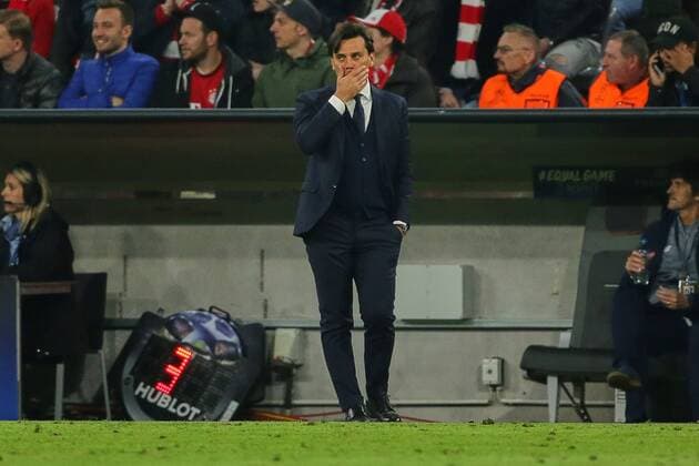 Munich Germany 11 04 2018 UEFA Champions League 2017 18 Season Quarter finals Second leg FC Bayern Muenchen Sevilla FC Coach Vincenzo Montella FCS looks disappointed DeFodi501