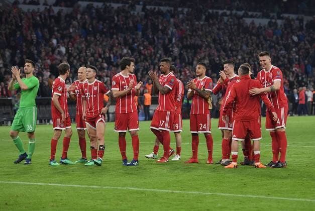 11 04 2018 Football UEFA Champions League Season 2017 2018 Quarter-finals Bayern Munich Muenchen FC Sevilla erns Players celebrate their entry into the semi-finals Team2