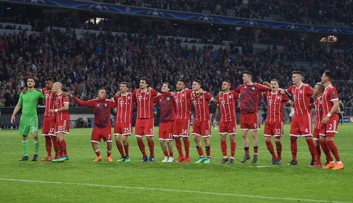11 04 2018 Football UEFA Champions League Season 2017 2018 Quarter-finals Bayern Munich Muenchen FC Sevilla erns Players celebrate their entry into the semi-finals Team2