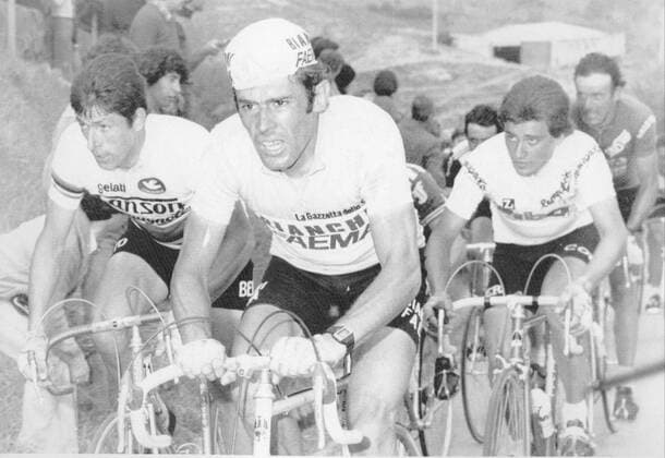 - MONTE TREBBIO, ITALY: File picture dated 19 May 1978 shows (L-R) Francesco Moser, Johan De Muynck and Roberto Visentini during the 12th stage of the Giro d Italia cycling tour.  x22333086x