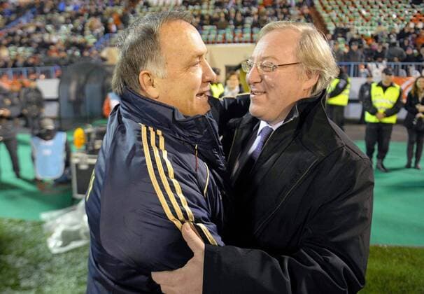 - VORONEZH, RUSSIA: (L-R) Russia s head coach Dutch Dick Advocaat and KBVB-URBSFA Belgium soccer union chairman Francois De Keersmaecker pictured during the friendly soccer match Russia vs Belgium, in Voronezh, Wednesday 17 November 2010. ERICxLALMAND  x23577638x
