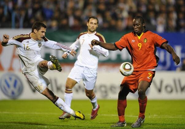 - VORONEZH, RUSSIA: Belgium s Romelu Lukaku scores the 0-2 goal during the friendly soccer match Russia vs Belgium, in Voronezh, Wednesday 17 November 2010. ERICxLALMAND  x23579785x