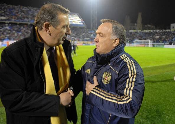 - VORONEZH, RUSSIA: (L-R) Belgium s head coach Georges Leekens, and Russia s head coach Dutch Dick Advocaat pictured after the friendly soccer match Russia vs Belgium, in Voronezh, Wednesday 17 November 2010. ERICxLALMAND  x23580425x