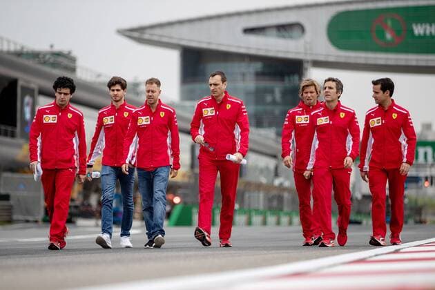 Sebastian Vettel Scuderia Ferrari and his team at the track inspection Grand Prix of China 2018 Arrival of the drivers 12 04 18 Shanghai Copyright: xEIBNER Illmannx EP_EER