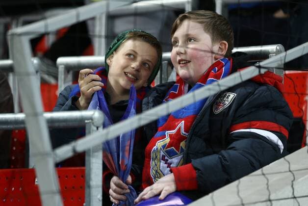 MOSCOW, RUSSIA â€“ APRIL 12, 2018: CSKA Moscow;s fans before Leg 2 of the 2017 18 UEFA Europa League quarterfinal football match against Arsenal F.C. at VEB Arena. Mikhail Tereshchenko TASS  TS07BA18