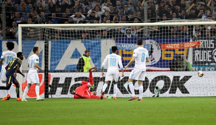 Marseille RB Leipzig Soccer Euro League Marseille 12 04 2018 Stade Velodrome Soccer UEFA Euro League Quarter Finals 2nd Leg Olympia Marseille vs RB Leipzig The goal for RB Leipzig Bruma l 17 RB Leipzig scores for 0 1