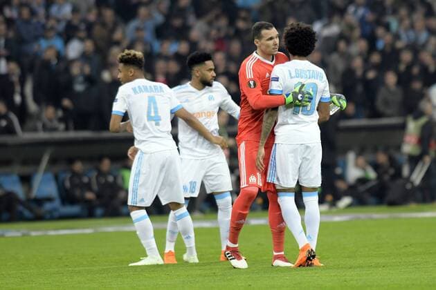 Luiz Gustavo (OM) - Pele (OM) FOOTBALL : Marseille vs RB Liepzig - Europa League - 12 04 2018 FranckPennant Panoramic 
