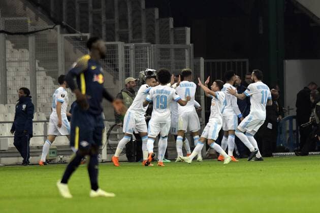 Joie But Sanson (OM) FOOTBALL : Marseille vs RB Liepzig - Europa League - 12 04 2018 FranckPennant Panoramic 