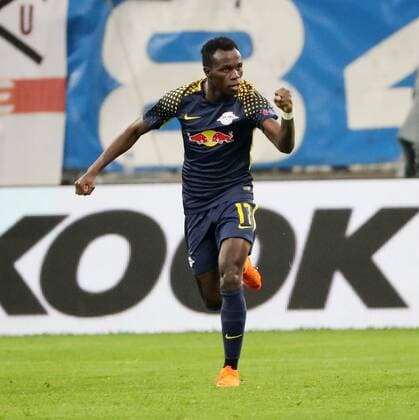 Marseille RB Leipzig Soccer Euro League Marseille 12 04 2018 Stade Velodrome Soccer UEFA Euro League Quarter Finals 2nd Leg Olympia Marseille vs RB Leipzig Pictured goal for RB Leipzig Bruma 17 RB Leipzig scored the 0 1 goal and cheered