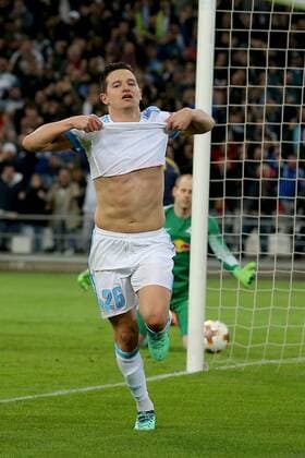 Florian Thauvin Olympique Marseille 26 Cheers after the 3 1 Olympique Marseille vs RB Leipzig UEFA Europa League quarter-final match football 12 04 2018 Marseille Copyright: xLanger Eibner-Pressefotox EP_HLR
