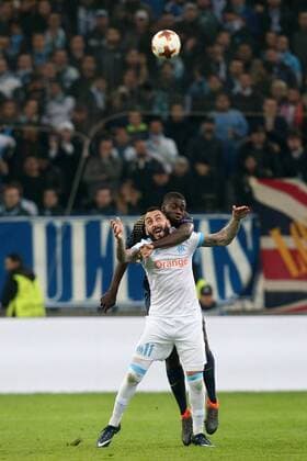 Kostas Mitroglou Olympique Marseille 11 Dayot Upamecano RB Leipzig 5 Olympique Marseille vs RB Leipzig UEFA Europa League quarter-final match football 12 04 2018 Marseille Copyright: xLanger Eibner-Pressefotox EP_HLR