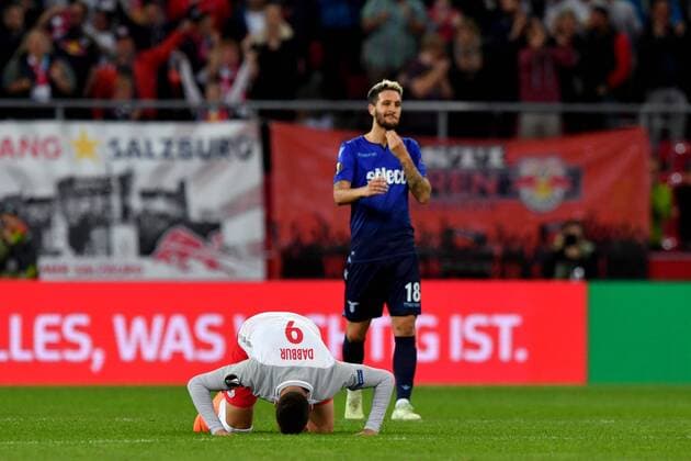 SOCCER - EL, RBS vs Lazio SALZBURG,AUSTRIA,12.APR.18 - SOCCER - UEFA Europa League, quarterfinal, Red Bull Salzburg vs SS Lazio. Image shows the rejoicing of Munas Dabbur (RBS). GEPAxpictures xFlorianxErtl