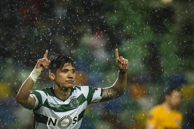 April 12, 2018 - Lisbon, Portugal - Sporting s Colombian forward Fredy Montero celebrates a goal during the Europa League football match between Sporting CP and Atletico Madrid at Jose Alvalade Stadium in Lisbon on April 12, 2018. Sporting v Atletico Madrid - UEFA Europa League Quarter Final Leg Two  - ZUMAn230 20180412_zaa_n230_907 Copyright: xCarlosxCostax