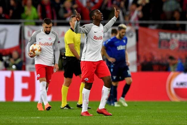 SOCCER - EL, RBS vs Lazio SALZBURG,AUSTRIA,12.APR.18 - SOCCER - UEFA Europa League, quarterfinal, Red Bull Salzburg vs SS Lazio. Image shows the rejoicing of Amadou Haidara (RBS). GEPAxpictures xFlorianxErtl
