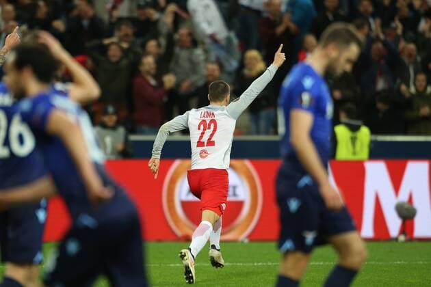 SOCCER - EL, RBS vs Lazio SALZBURG,AUSTRIA,12.APR.18 - SOCCER - UEFA Europa League, quarterfinal, Red Bull Salzburg vs SS Lazio. Image shows the rejoicing of Stefan Lainer (RBS). GEPAxpictures xMathiasxMandl