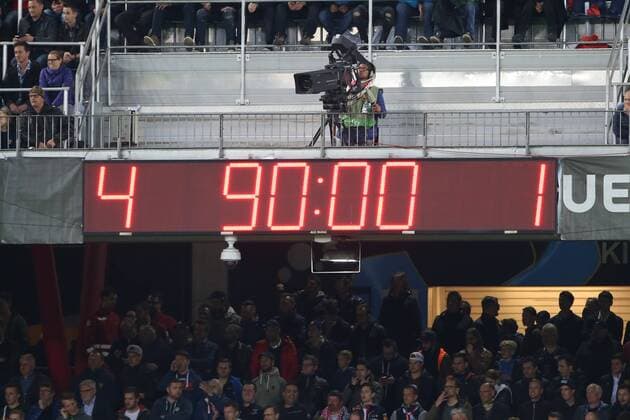 SOCCER - EL, RBS vs Lazio SALZBURG,AUSTRIA,12.APR.18 - SOCCER - UEFA Europa League, quarterfinal, Red Bull Salzburg vs SS Lazio. Image shows the scoreboard. GEPAxpictures xMathiasxMandl
