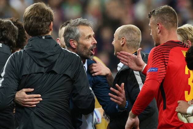 SOCCER - EL, RBS vs Lazio SALZBURG,AUSTRIA,12.APR.18 - SOCCER - UEFA Europa League, quarterfinal, Red Bull Salzburg vs SS Lazio. Image shows the rejoicing of head coach Marco Rose (RBS). GEPAxpictures xMathiasxMandl