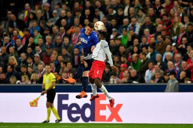 SOCCER - EL, RBS vs Lazio SALZBURG,AUSTRIA,12.APR.18 - SOCCER - UEFA Europa League, quarterfinal, Red Bull Salzburg vs SS Lazio. Image shows Sergej Milinkovic Savic (Lazio) and Amadou Haidara (RBS). GEPAxpictures xFlorianxErtl