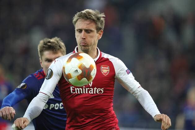 MOSCOW, RUSSIA - APRIL 12, 2018: Arsenal F.C. s Jack Wilshere in action in the 2017-2018 UEFA Europa League quarterfinal second leg football match against CSKA Moscow at VEB Arena (Arena CSKA). The game ended in a 2-2 draw. Sergei Bobylev TASS  TS07BA61