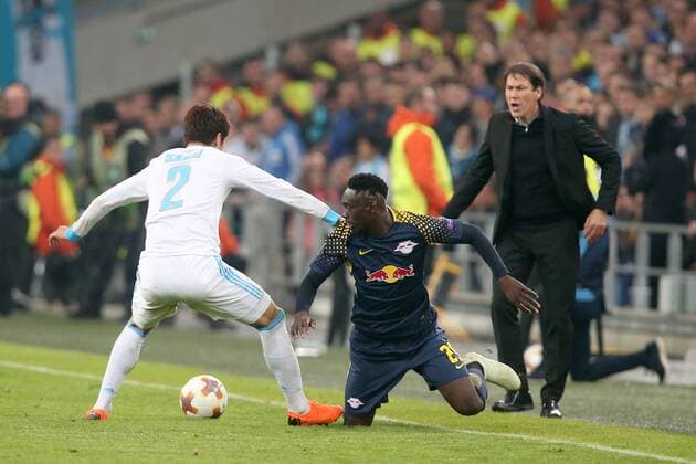 Hiroki Sakai Olympique Marseille 2 Jean Kevin Augustin RB Leipzig 29 Olympique Marseille vs. RB Leipzig UEFA Europa League quarter-final match football 12 04 2018 Marseille Copyright: xLanger Eibner-Pressefotox EP_HLR
