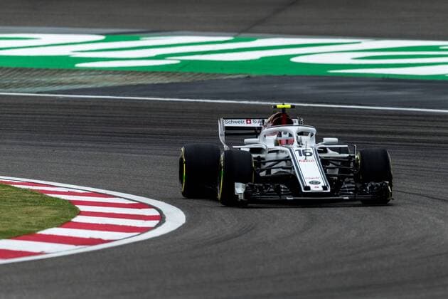 Monegasque F1 driver Charles Leclerc of Sauber-Ferrari steers his car during a practice session for the 2018 Formula 1 Chinese Grand Prix at the Shanghai International Circuit in Shanghai, China, 13 April 2018. F1 drivers in full swing for Chinese Grand Prix in practice session  pbu784429_32