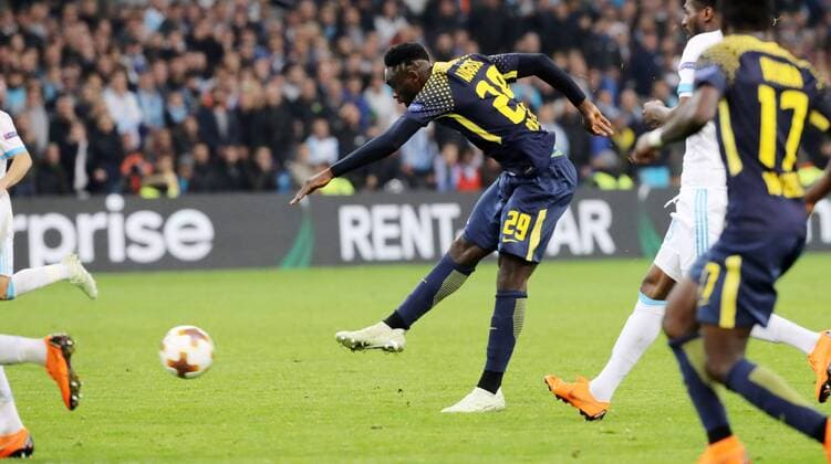 Marseille RB Leipzig Soccer Euro League Marseille 12 04 2018 Stade Velodrome Soccer UEFA Euro League Quarter Finals 2nd Leg Match Olympique Marseille vs RB Leipzig 5 2 3 1 Pictured