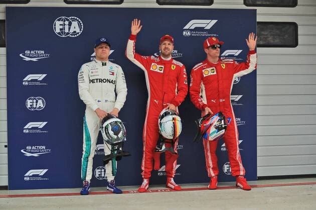 from left Valtteri Bottas Mercedes AMG Petronas Formula One Team Sebastian Vettel Scuderia Ferrari and Kimi Raikkoenen Scuderia Ferrari Grand Prix of China 2018 Race Motorsport Formula 1 14 04 2018 Shanghai Copyright: xIllman Eibner-Pressefotox EP_EER