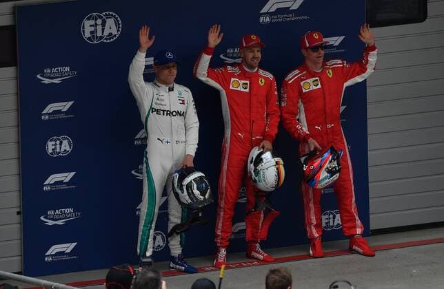 Vipteri Bottas Mercedes Grand Prix Sebastian Vettel Kimi Raiikkoens Scuderia Ferrari Formula 1 China GP in Shanghai 14 04 2018 Photo mspb Jerry Andre Valtteri Bottas Sebastian Vettel Kimi Raikkoens Formula 1 GP China 2018