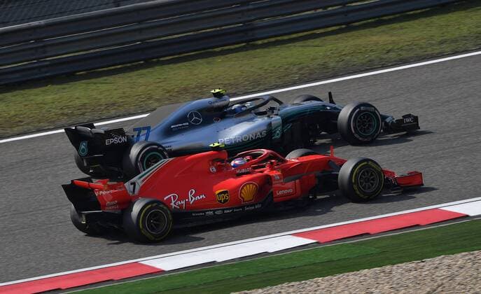 Kimi Raiikkoenen Scuderia Ferrari Valtteri Bottas Mercedes Grand Prix formula 1 GP China in Shanghai 15 04 2018 Photo mspb Jerry Andre Kimi Raiikkoenen Valtteri Bottas Formula 1 GP China 2018