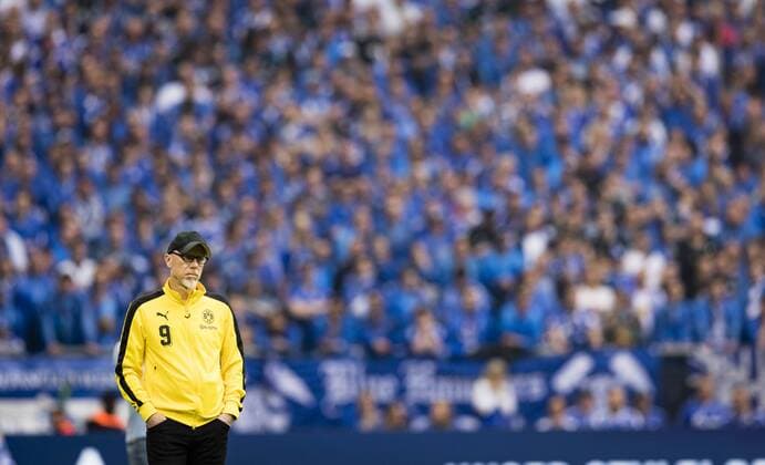 Themen der Woche - SPORT KW15 Bilder des Tages - SPORT Gelsenkirchen, 15.04.2018 Trainer Peter Stöger (BvB) FC Schalke 04 - Borussia Dortmund *** Gelsenkirchen 15 04 2018 Coach Peter Stöger BvB FC Schalke 04 Borussia Dortmund