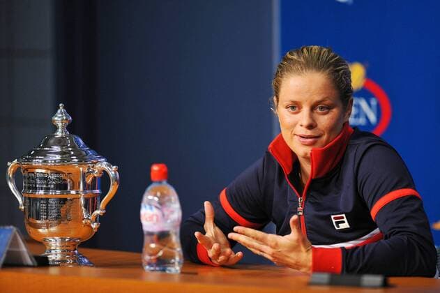 - NEW YORK, USA : Belgian tennis player Kim Clijsters, makes a press conference PK Pressekonferenz with her new trophy after she won 7-5, 6-3 the US Open final match against Caroline Wozniaki of Denmark, at the US Open Grand Slam Tennis tournament, at Flushing Meadows, in New York, Sunday 13 September 2009. Clijsters won a Grand Slam title just one month after her coming back to competition, after two years break during wich she became a mother. PHILIPPExBUISSIN  x15363740x